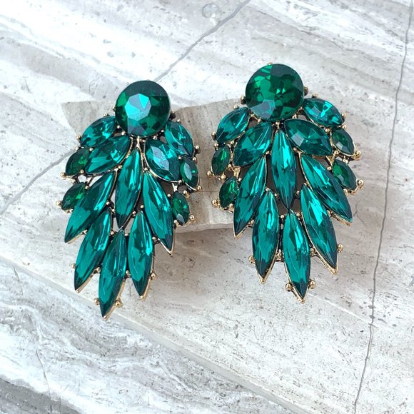 New ~ Anthropologie Ettika "Cry Me A River" Emerald Green Crystal Drop Earrings - Picture 8 of 16